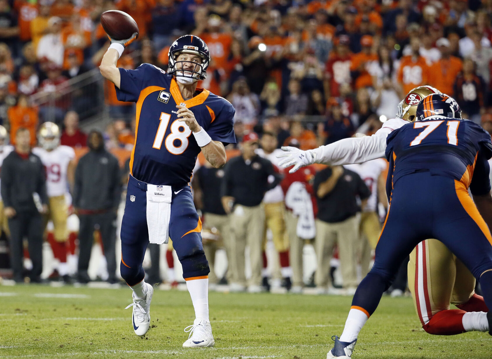 2014: Peyton Manning breaks Brett Favre’s career touchdown pass record